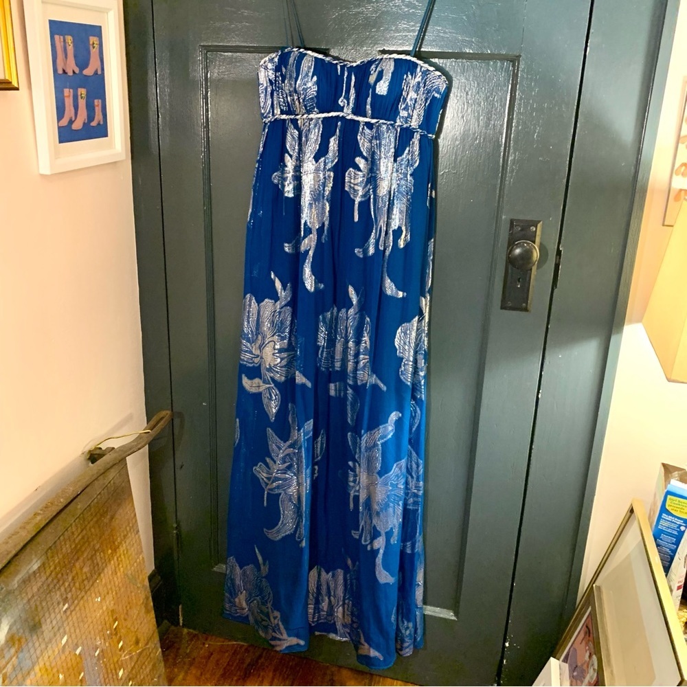 Aidan Mattox silk strapless maxi
